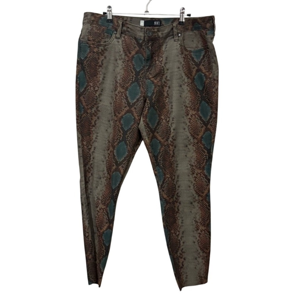 Kut from the‎ Kloth Donna Ankle Skinny Snake Print Skinny Pants - Brown and Teal